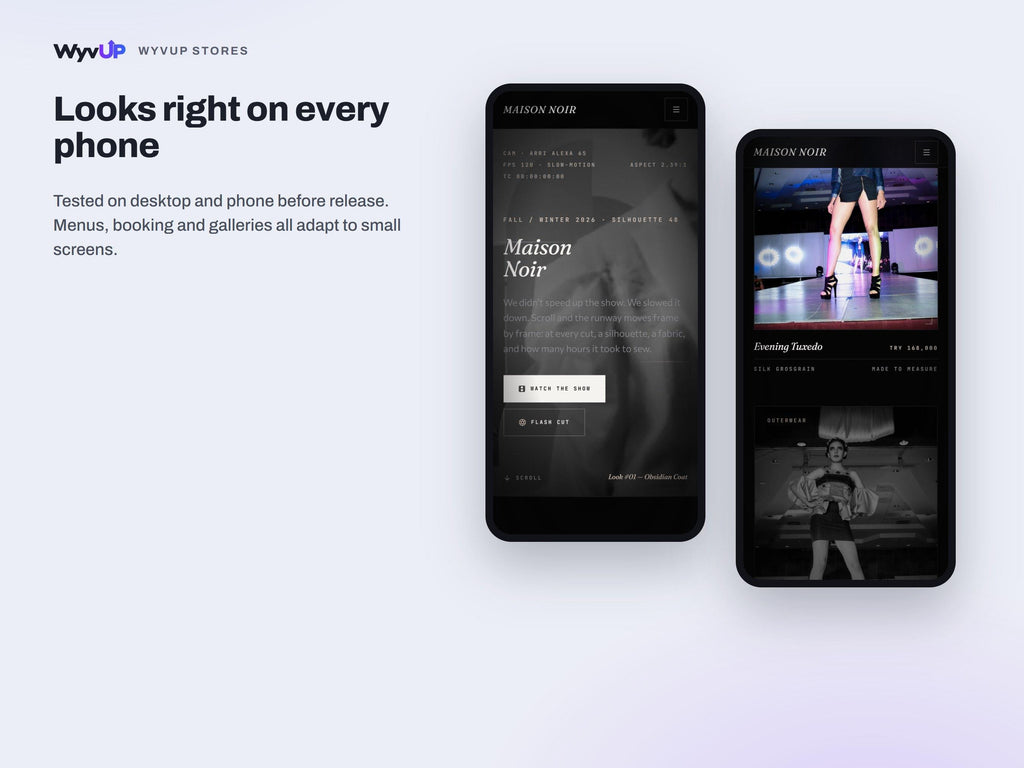 Fashion Brand Website Template | Tailor & Boutique Lookbook Site | Lovable AI Editable React Template | Runway Gallery