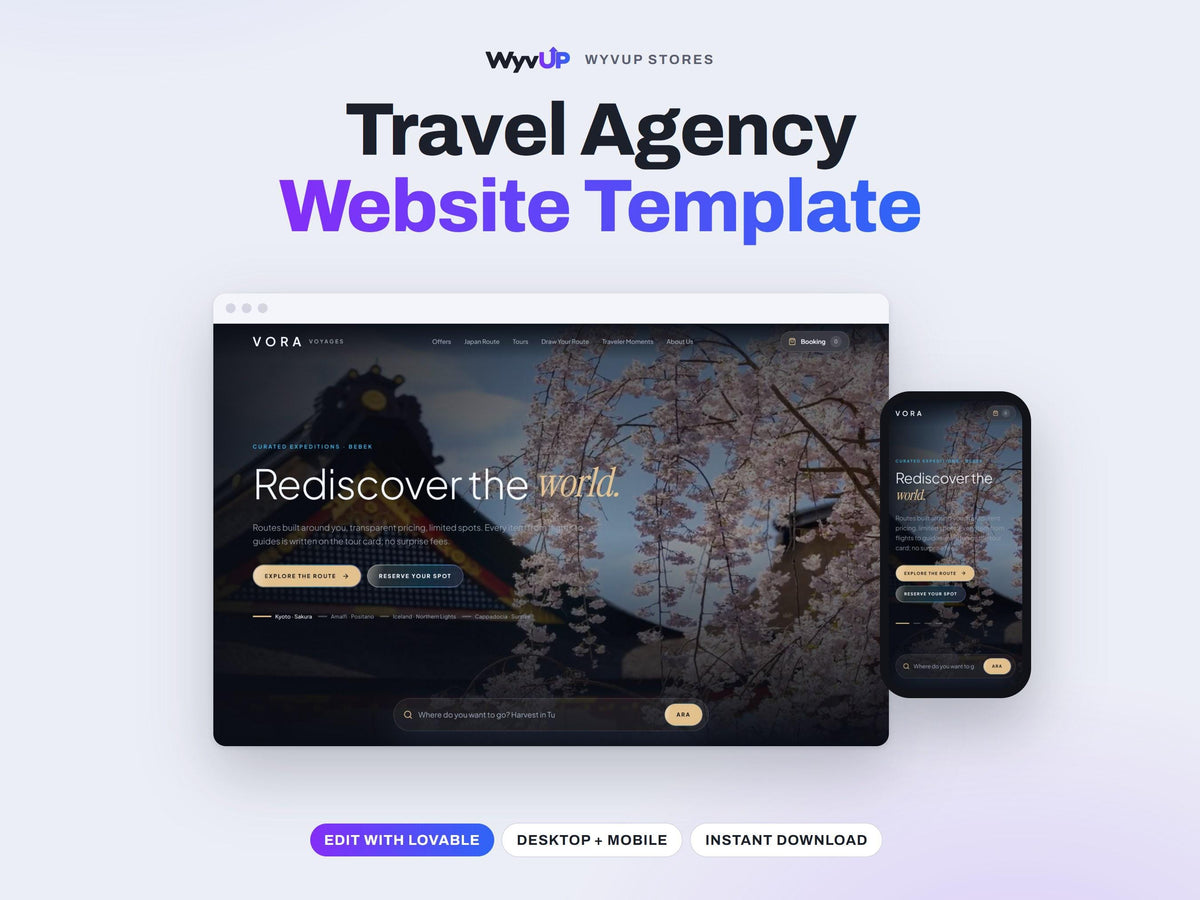 Travel Agency Website Template | Tour Operator & Trip Booking Site | Lovable AI Editable React Template | Booking Drawer