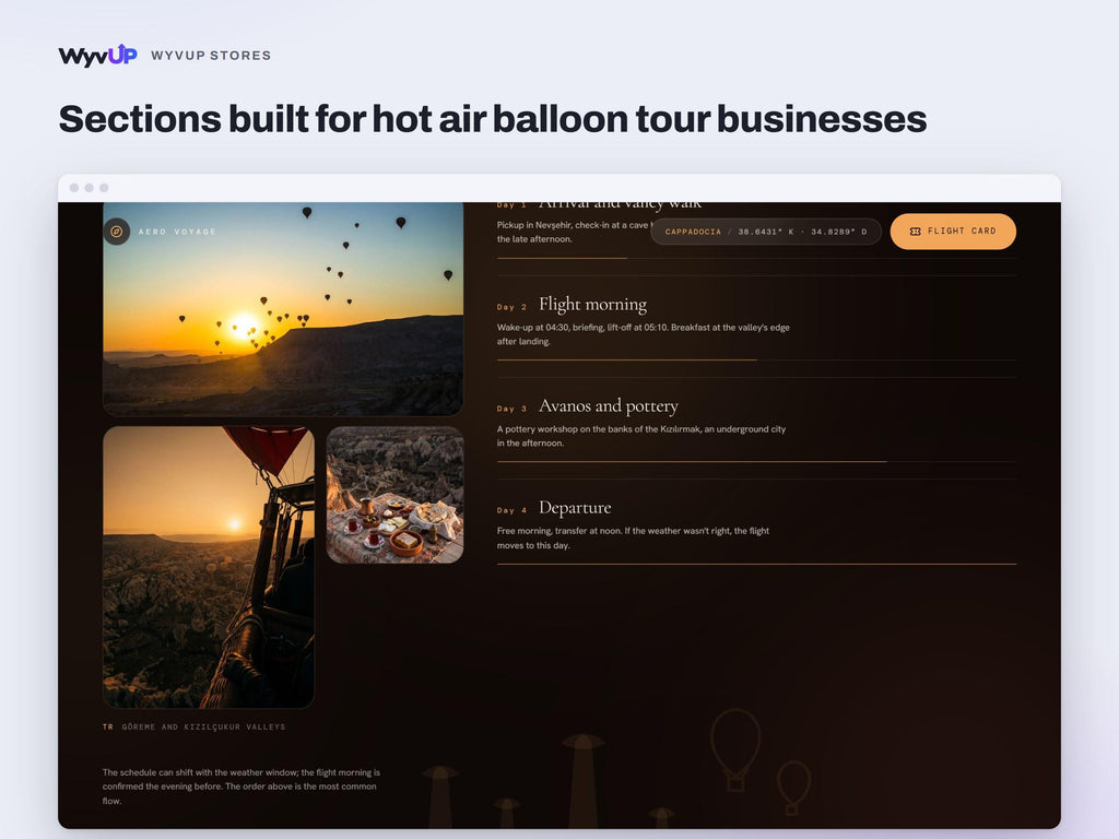 Hot Air Balloon Tour Website Template | Travel Experience & Tour Booking Site | Lovable AI Editable React Template | 3D Globe