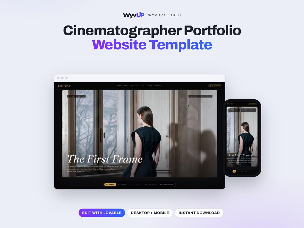 Cinematographer Portfolio Website Template | Filmmaker & Director Site | Lovable AI Editable React Template | Cinematic