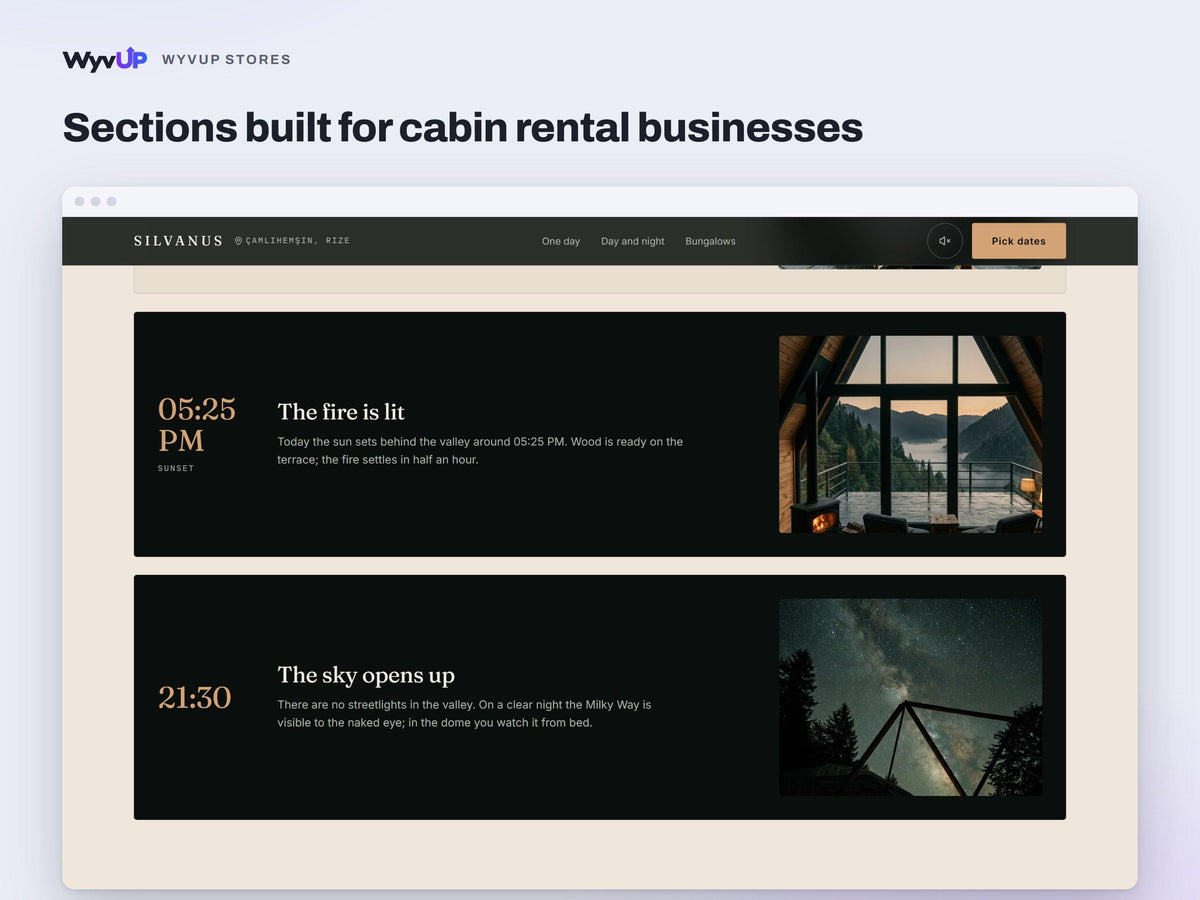 Cabin Rental Website Template | Glamping & Boutique Hotel Booking Site | Lovable AI Editable React Template | Live Prices