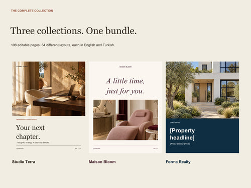 Business Canva Template Bundle, Salon, Real Estate and Consultant Marketing, English and Turkish