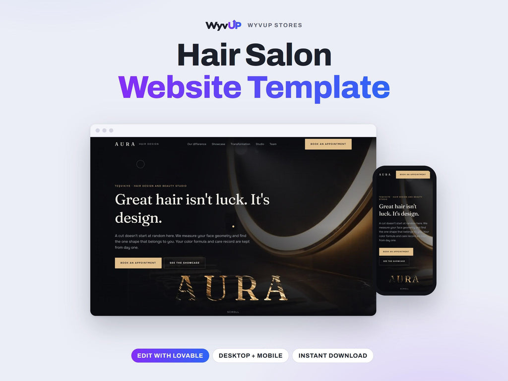 Hair Salon Website Template | Beauty & Lash Studio Site | Lovable AI Editable React Template | Booking Ready
