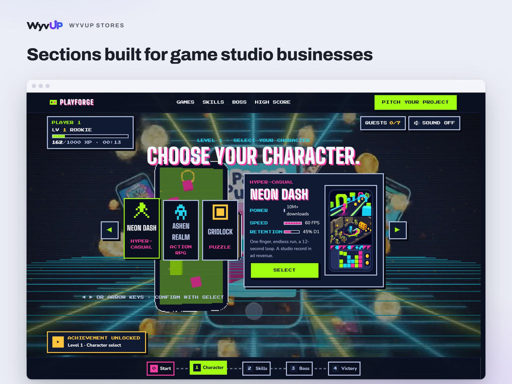 Game Studio Website Template | Indie Game Developer Site | AI Editable HTML Template | Gamified Pages